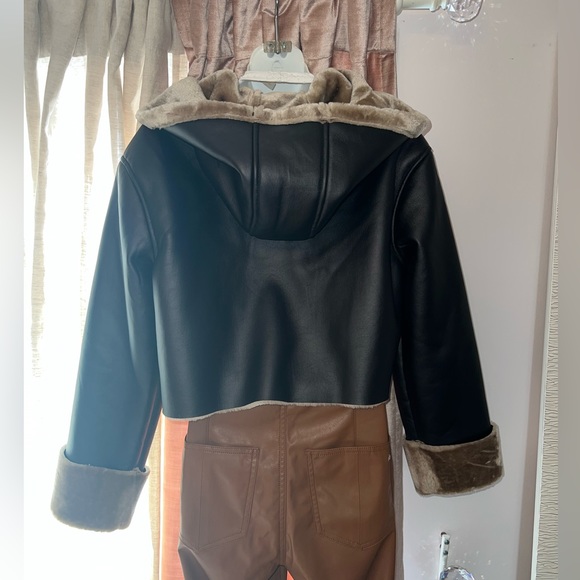 NEW hooded cropped leather/fur jacket - Picture 4 of 6